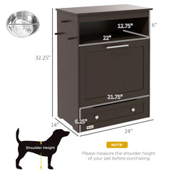 Pet Feeder Station Storage Cabinet, Dog Food Storage Container With Dog Raised Bowls, Watering Supplies, Gray