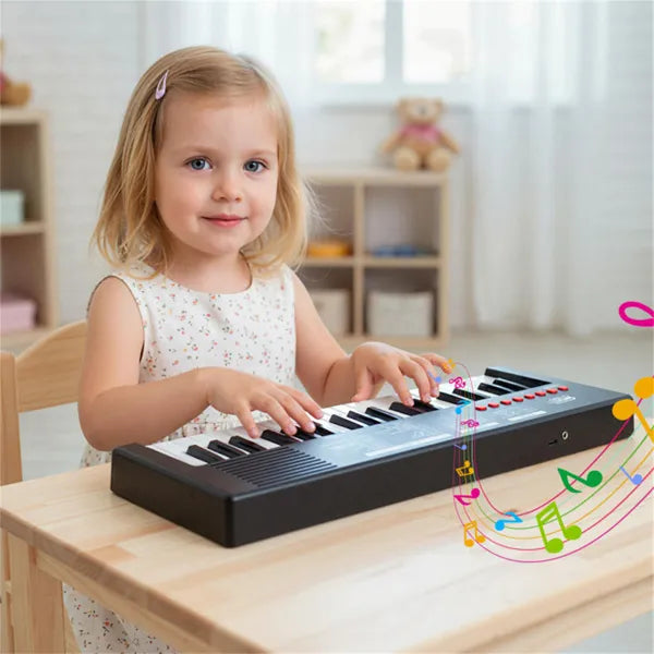 Black 37 Keys Kids Electronic Keyboard With Microphone, 8 Tones & 8 Rhythms Piano Toy For Ages 3+