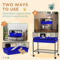 Two-Story Small Animal Cage Removable from Stand, Pet Habitat with Shelf & Wheels, 33" x 18.5" x 35", Blue