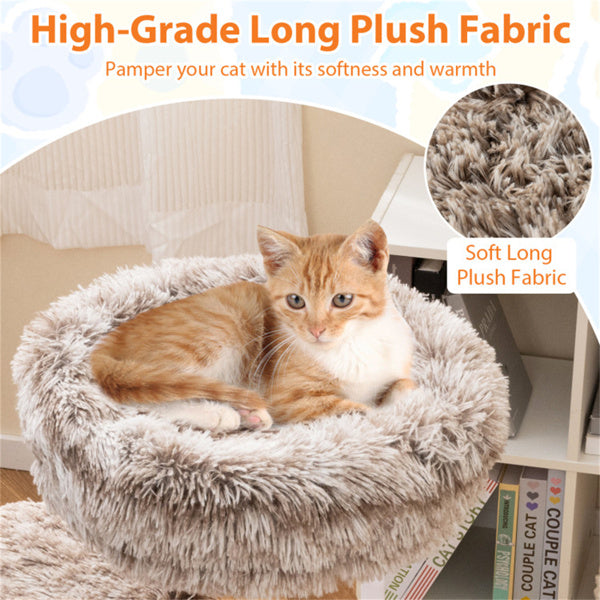 Multi-level Natural Pear Wood Cat Tree, Sisal Scratching Posts, Plush Balls, Long Plush Fabric