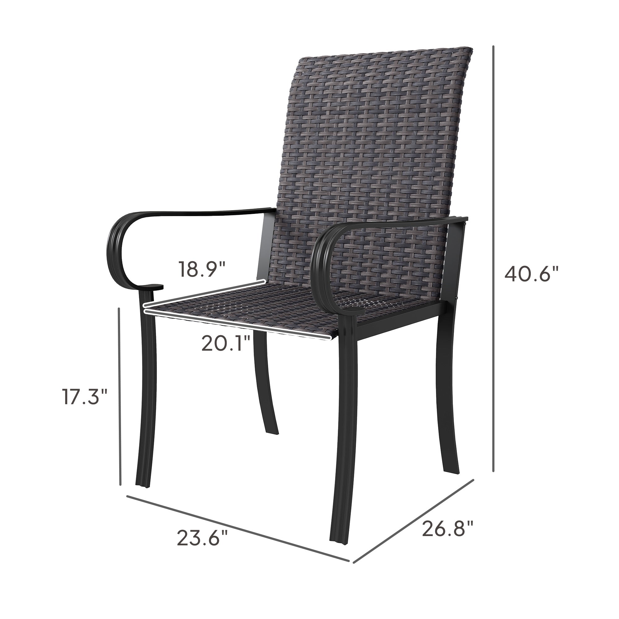 Set of 4 Outdoor Wicker Dining Chairs with Armrest, Steel Frame, Highback and Deep Seating, Brown