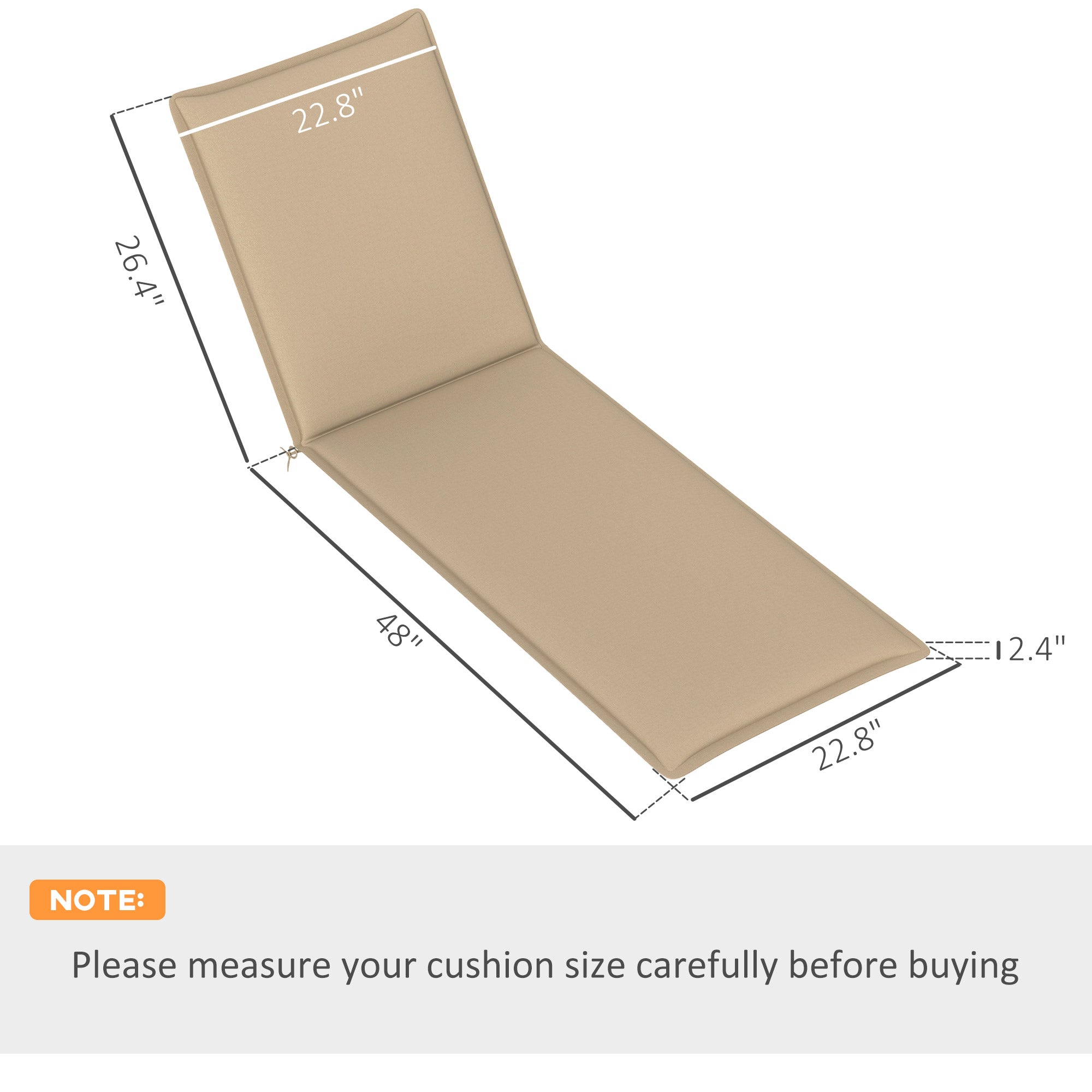 Foldable Chaise Lounge Cushion Set Of 2, Outdoor Lounge Chair Cushion Set, 200gsm Fabric, 76 X 23, Beige