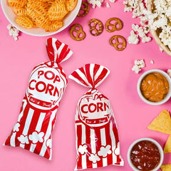 300 Pcs Plastic Popcorn Bags With Twist Ties Pop Corn Party Sleeves Snack Containers Nostalgia Gift Packs Circus Carnival Party Goodie Candy Bags Red White Stripe Popcorn Container