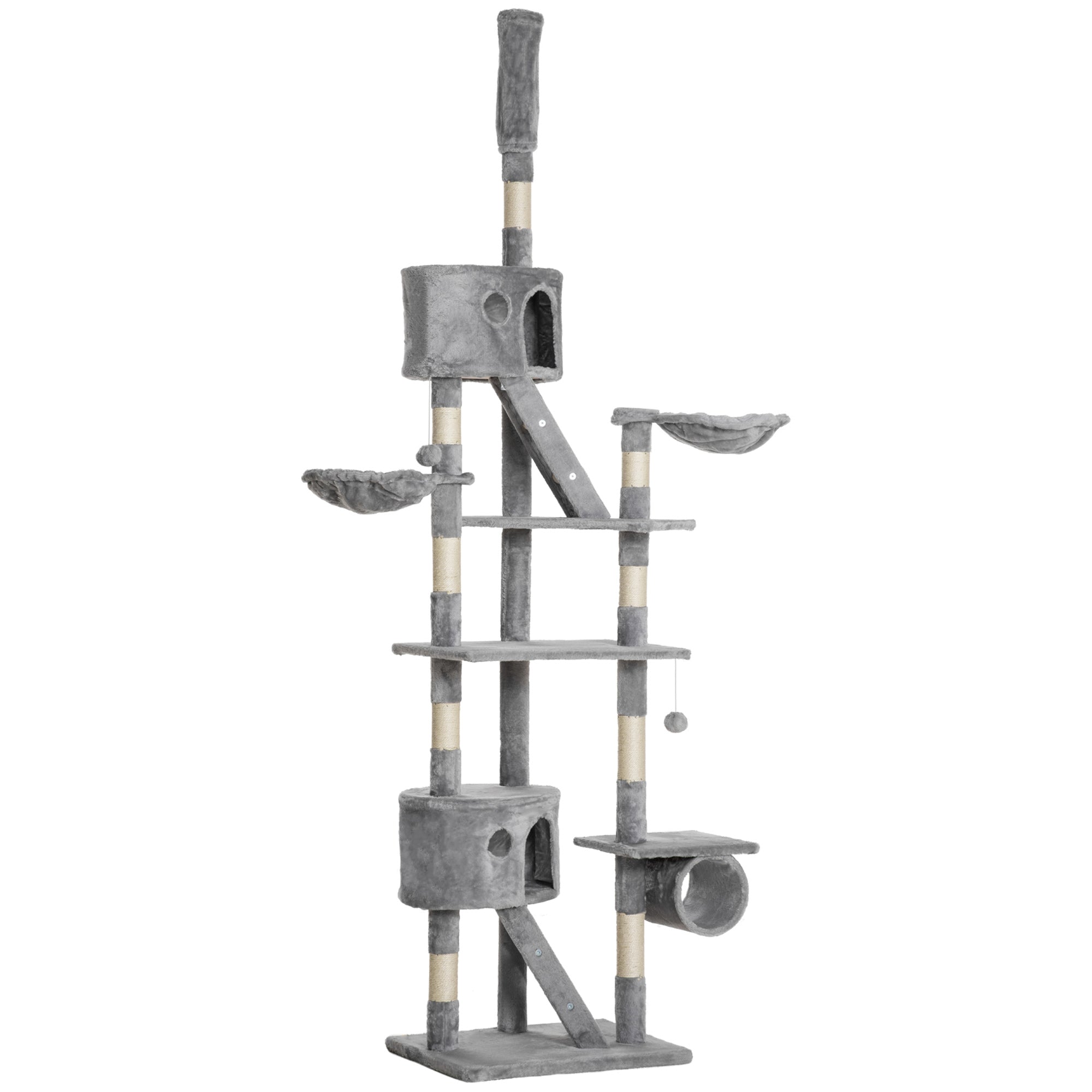 Floor to Ceiling Cat Tree, 94.5-102.5 inch Height Adjustable Cat Climbing Tower with Scratching Posts, Condos, Hammocks