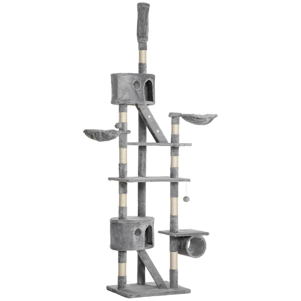 Floor to Ceiling Cat Tree, 94.5-102.5 inch Height Adjustable Cat Climbing Tower with Scratching Posts, Condos, Hammocks