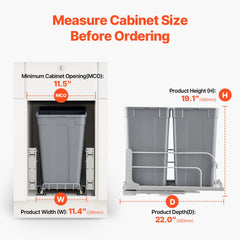 Double Pullout Waste Container Kitchen Trash Can With Soft Close Grey 27QTx2