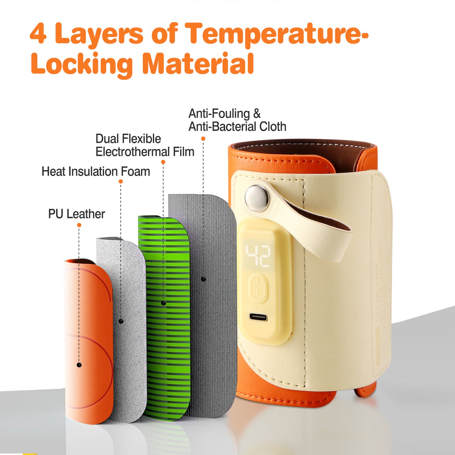 1Pc Portable Baby Milk Warmer 5 Temperature Adjustable Handhold Bottle Warmer With Fast Charge Adapter For Outdoor Car Travel