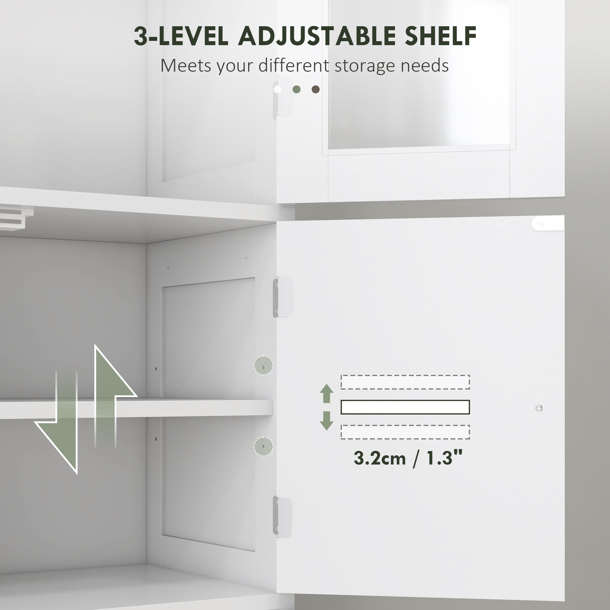 Freestanding Bathroom Cabinet with Glass/Louvred Doors, Tall Bathroom Storage Cabinet with Adjustable Shelf, White