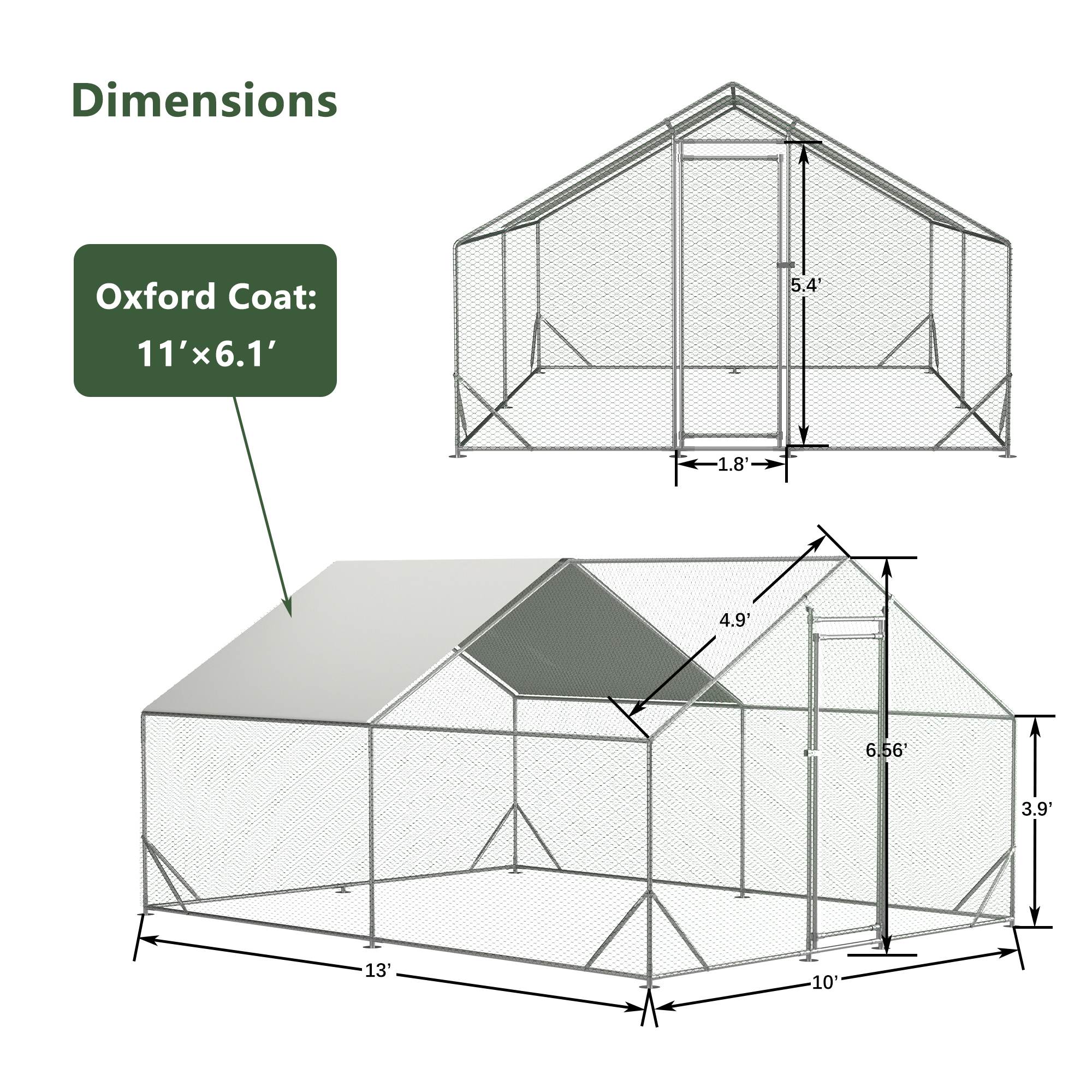 Large Metal Chicken Coop, Walk-in Chicken Run, Galvanized Wire Poultry Chicken Hen Pen Cage, Rabbits Duck Cages With Waterproof And Anti-Ultraviolet Cover For Outside