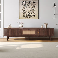 Modern Design TV Stand For 75 TVs, Media Console TV Cabinet With Rattan-Front Drawer For Living Room, 1 Drawer And 2 Sliding-Door Cabinets