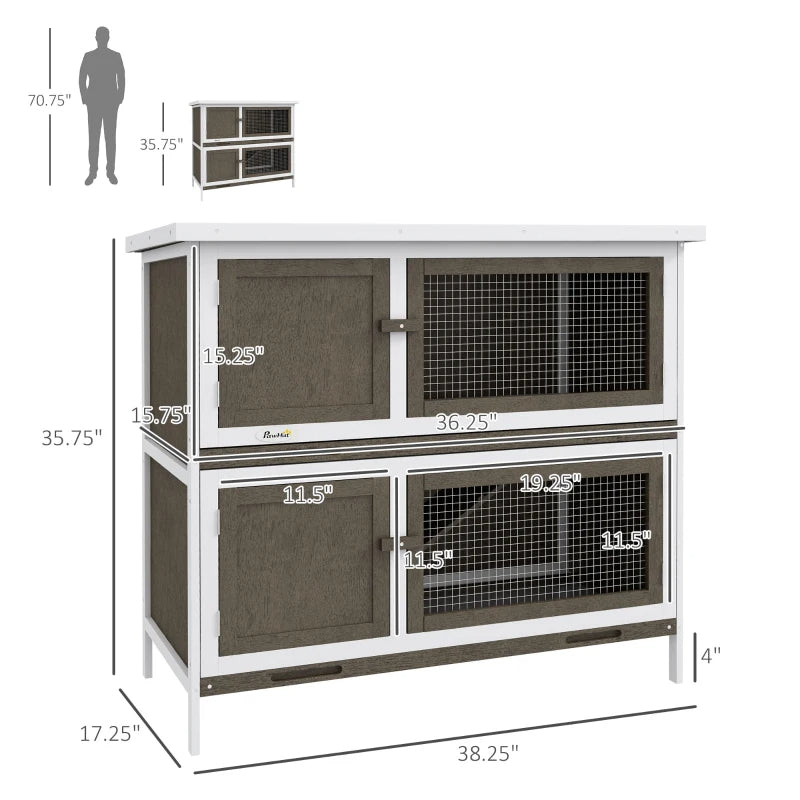 PawHut Wooden Bunny Hutch With Ramp, Indoor Outdoor, Brown