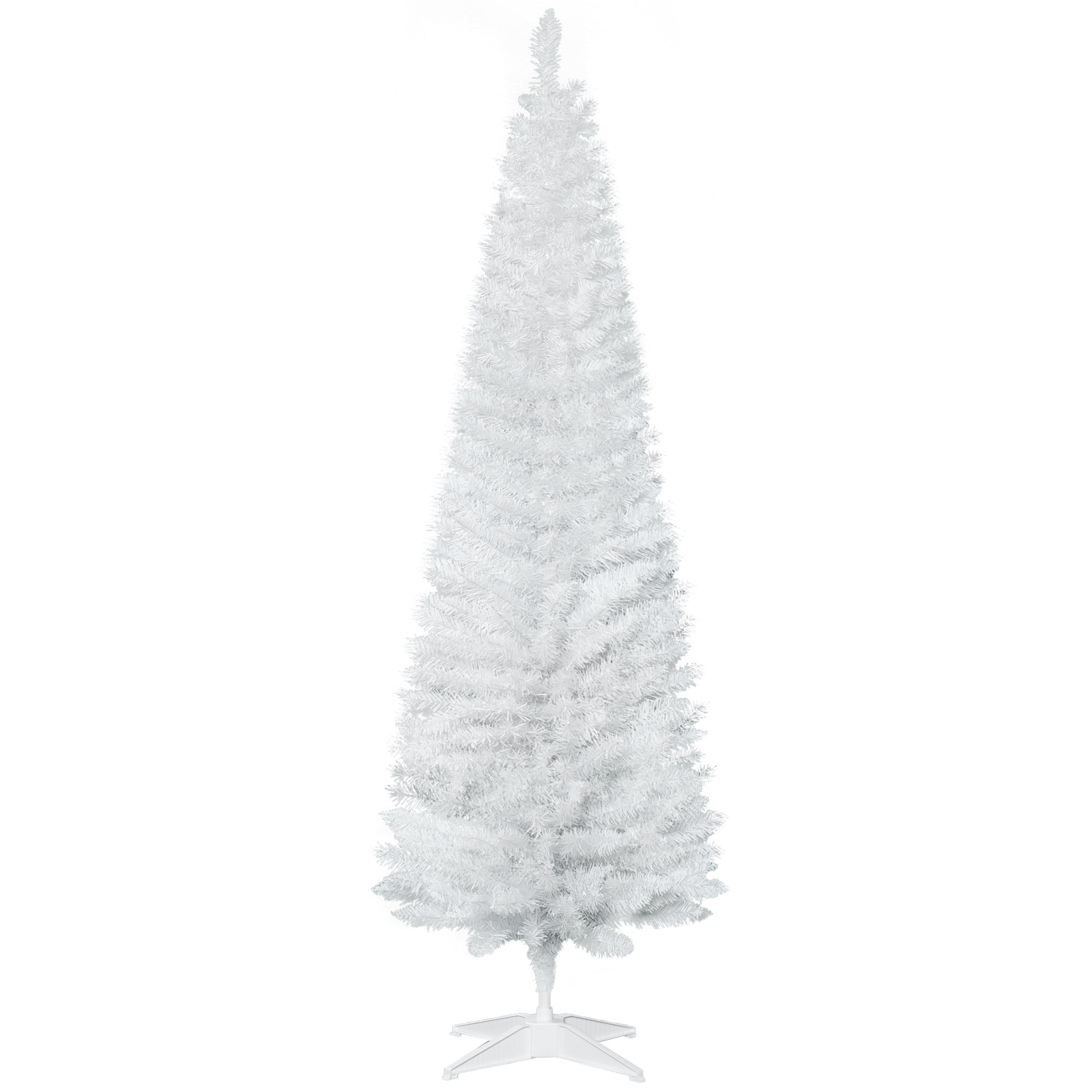 HOMCOM 6' Artificial Pencil Christmas Tree, Slim Xmas Tree With 390 Realistic Branch Tips And Plastic Stand, White