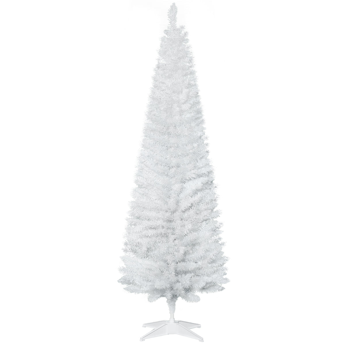 HOMCOM 6' Artificial Pencil Christmas Tree, Slim Xmas Tree With 390 Realistic Branch Tips And Plastic Stand, White