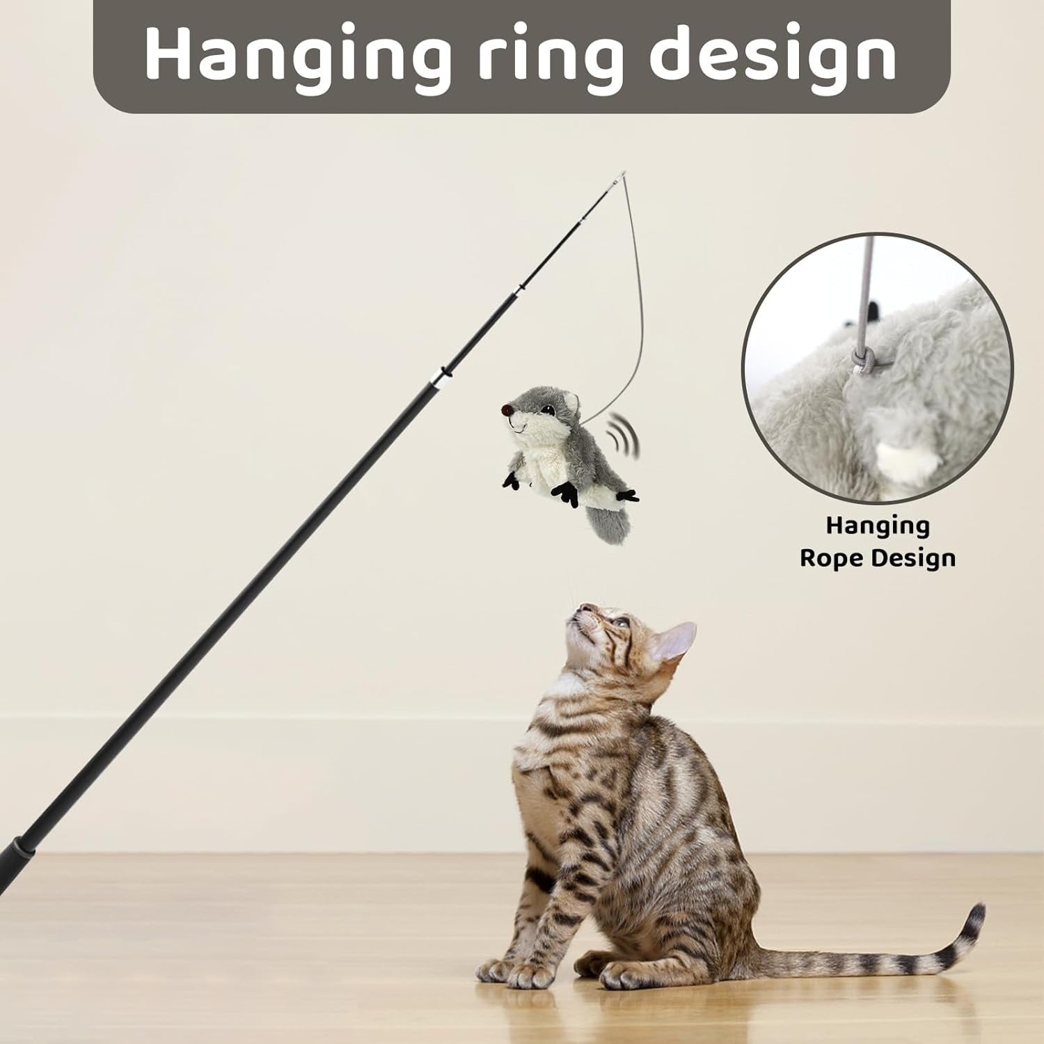 PROKEl Pet Toys, Cat Catnip Toys FlappingSquirrel, Rechargeable Touch Activated KittenToys, Lifelike Interactive Cats Toy Indoor, CatKicker Plush Toys For All Breeds Universalinteractive Toy Cat Toys