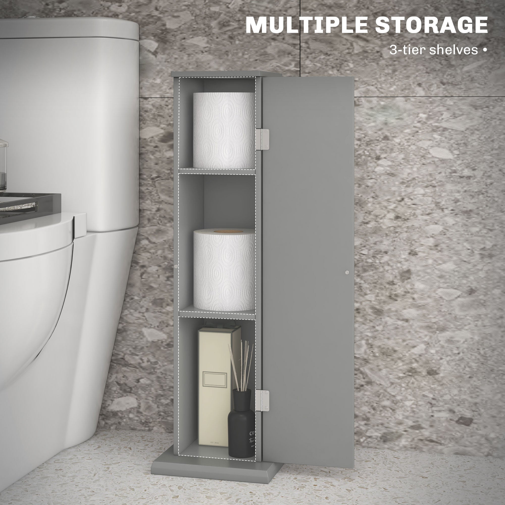 Small Toilet Paper Cabinet, Bathroom Corner Cabinet with Doors and Shelves for Paper Shampoo, Gray