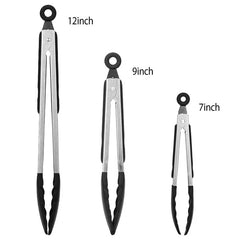 3Pcs Kitchen Tongs Stainless Steel Locking Food Tongs With Silicon