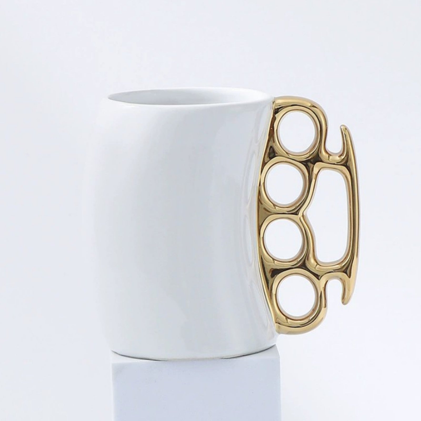 Novelty Brass Knuckle Coffee Mug, Ceramic, Black And White, Unique Handle Design, Funny Mugs Gifts For Christmas Novelty Ceramic Coffee Mug, X Mas Presents, Christmas Funny Gifts, Funny Gifts