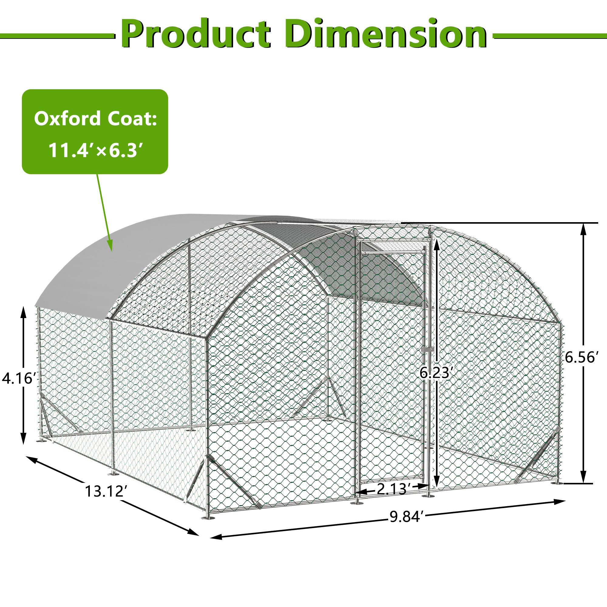 Large Chicken Coop Metal Chicken Run With Waterproof And Anti-UV Cover, Dome Shaped Walk-in Fence Cage Hen House For Outdoor And Yard Farm Use,9.84 X 13.12 X 6.56 Ft