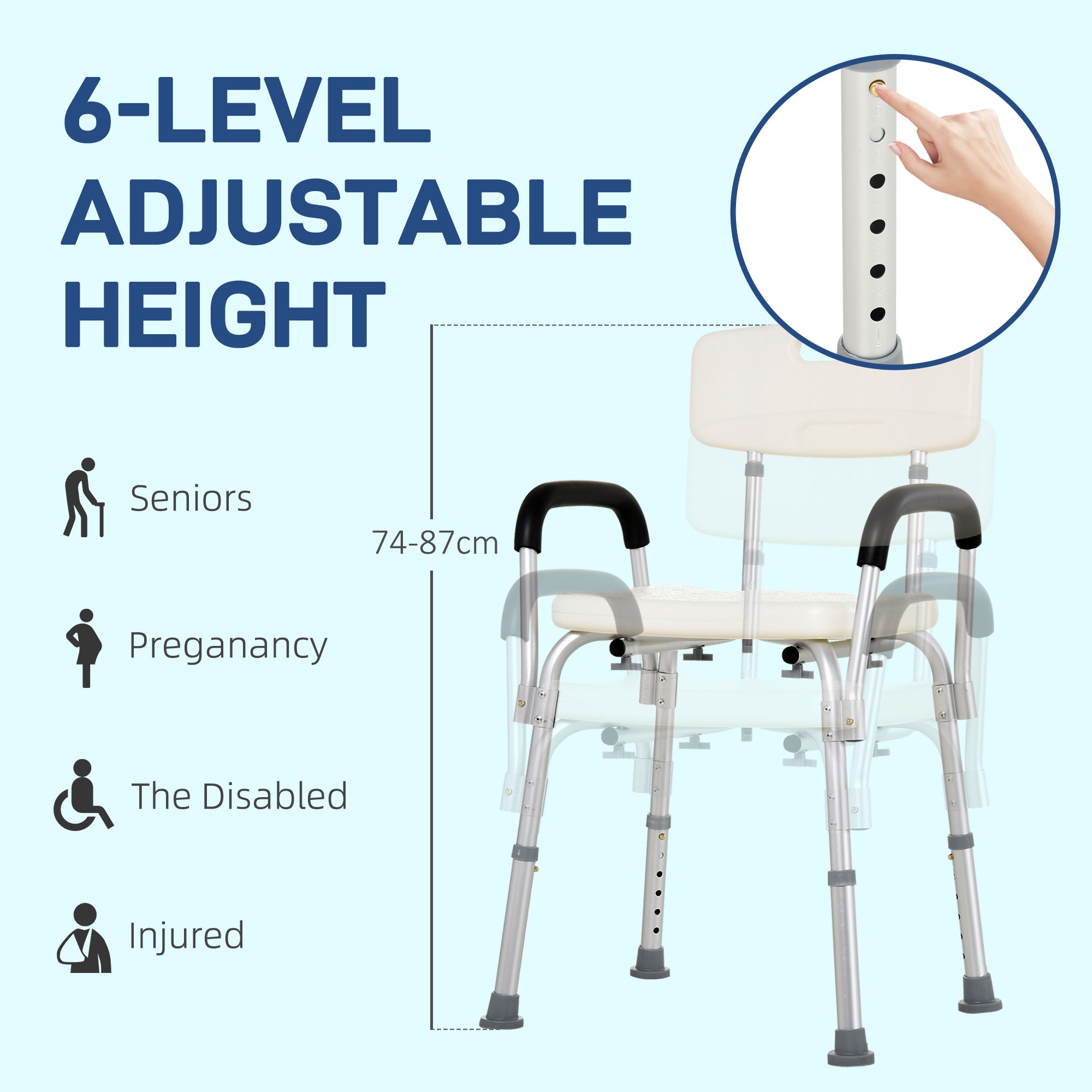 Shower Chair, Mobility Medical Grade Bath Chair, Adjustable Shower Bench with Removable Armrests for Seniors, Handicap, Disabled