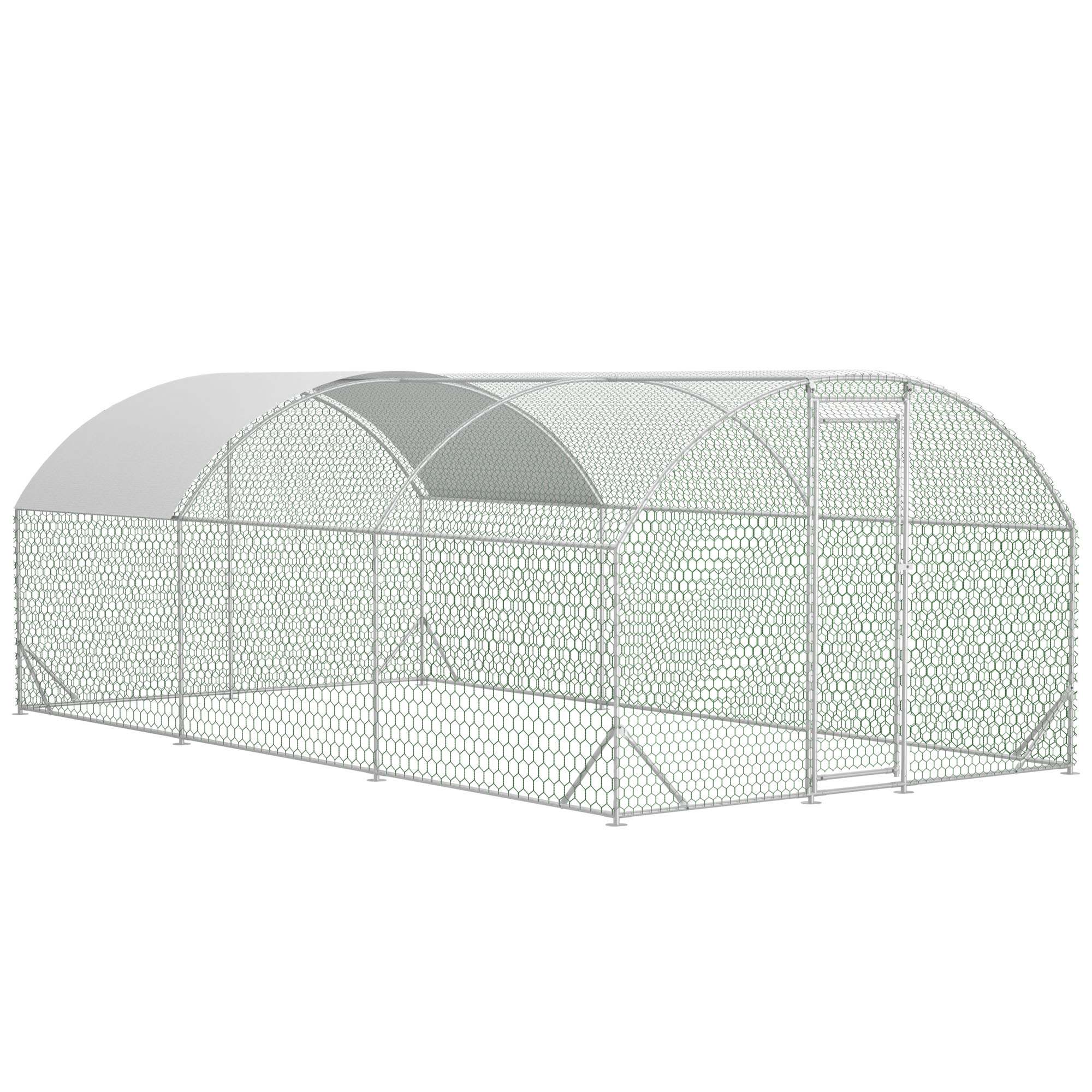 Large Chicken Coop Metal Chicken Run With Waterproof And Anti-UV Cover, Dome Shaped Walk-in Fence Cage Hen House For Outdoor And Yard Farm, 9.84 X 19.68 X 6.56 Ft