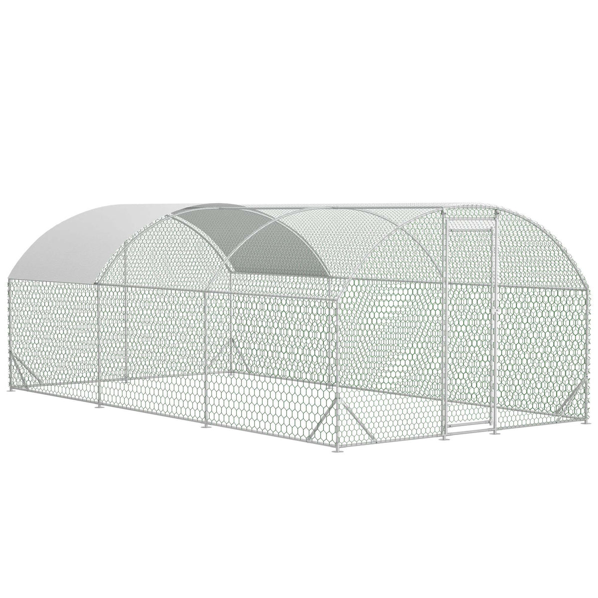 Large Chicken Coop Metal Chicken Run With Waterproof And Anti-UV Cover, Dome Shaped Walk-in Fence Cage Hen House For Outdoor And Yard Farm, 9.84 X 19.68 X 6.56 Ft