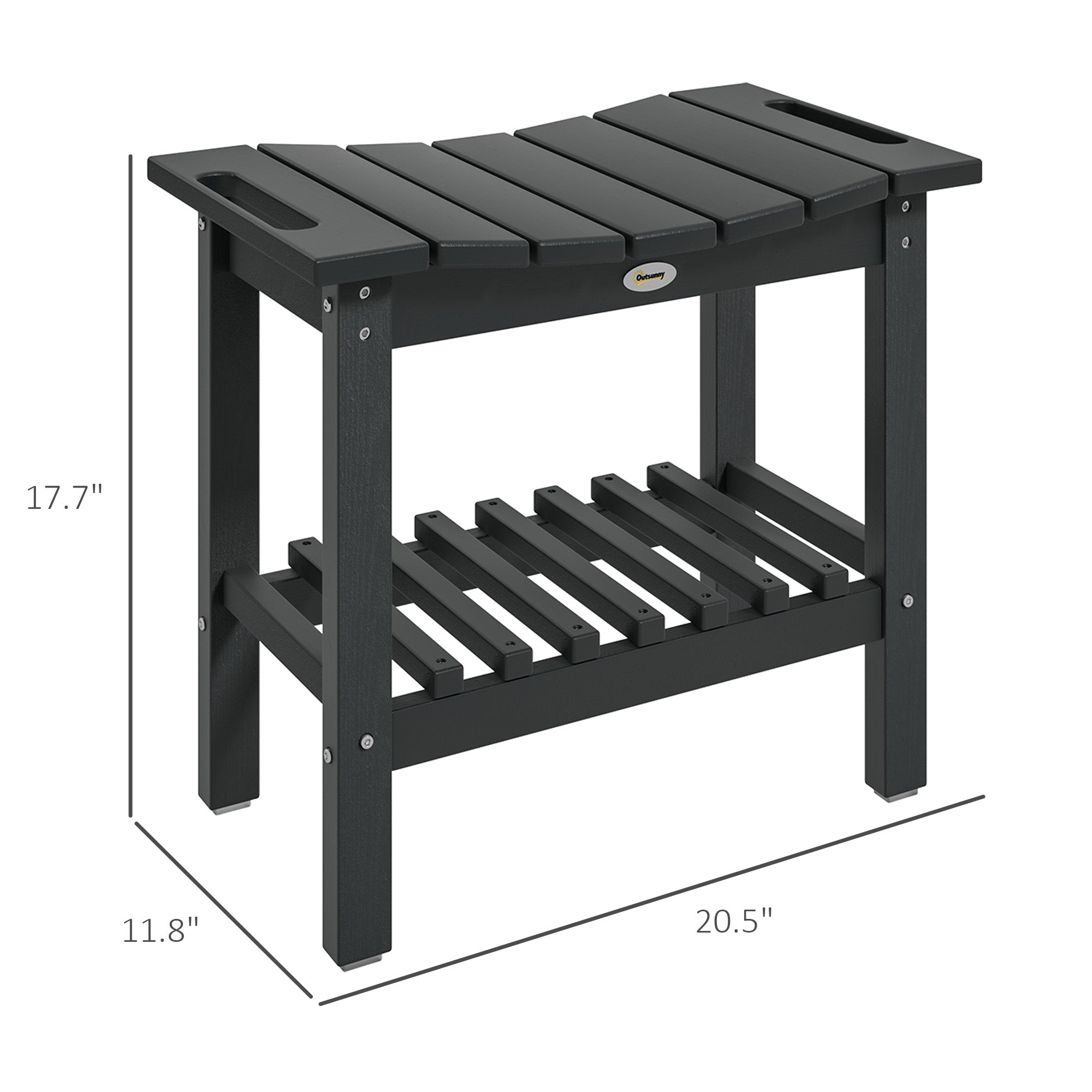 HDPE Shower Bench, Waterproof Shower Stool with Handle, Storage Shelf, Non-Slip Pads for Indoor Outdoor, Black
