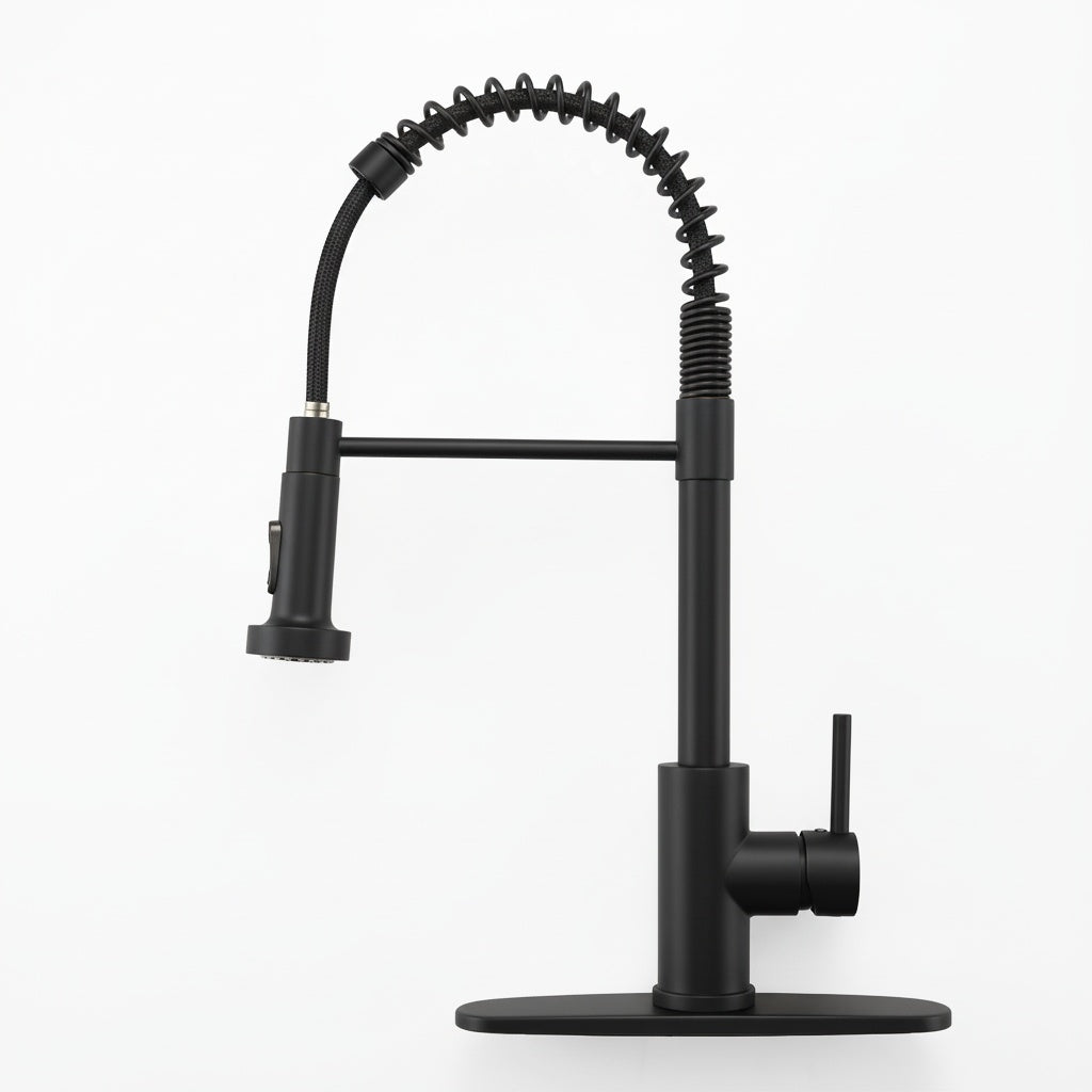 Industrial Kitchen Faucet With Pull Down Sprayer, Single Handle Stainless Steel Kitchen Faucet, 1 Or 3 Hole Installation, Farmhouse Style, Matte Black