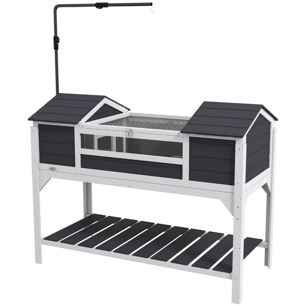 Tortoise Enclosure Tortoise House with Adjustable Lamp Holder Storage Shelf, Dual Main Houses, Openable Lid, Gray