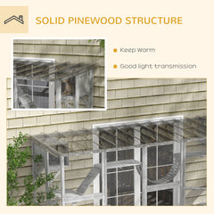 Catio Playground Cat Window Box Outside Enclosure for Multiple Cats w/ Shelves & Bridges, Gray