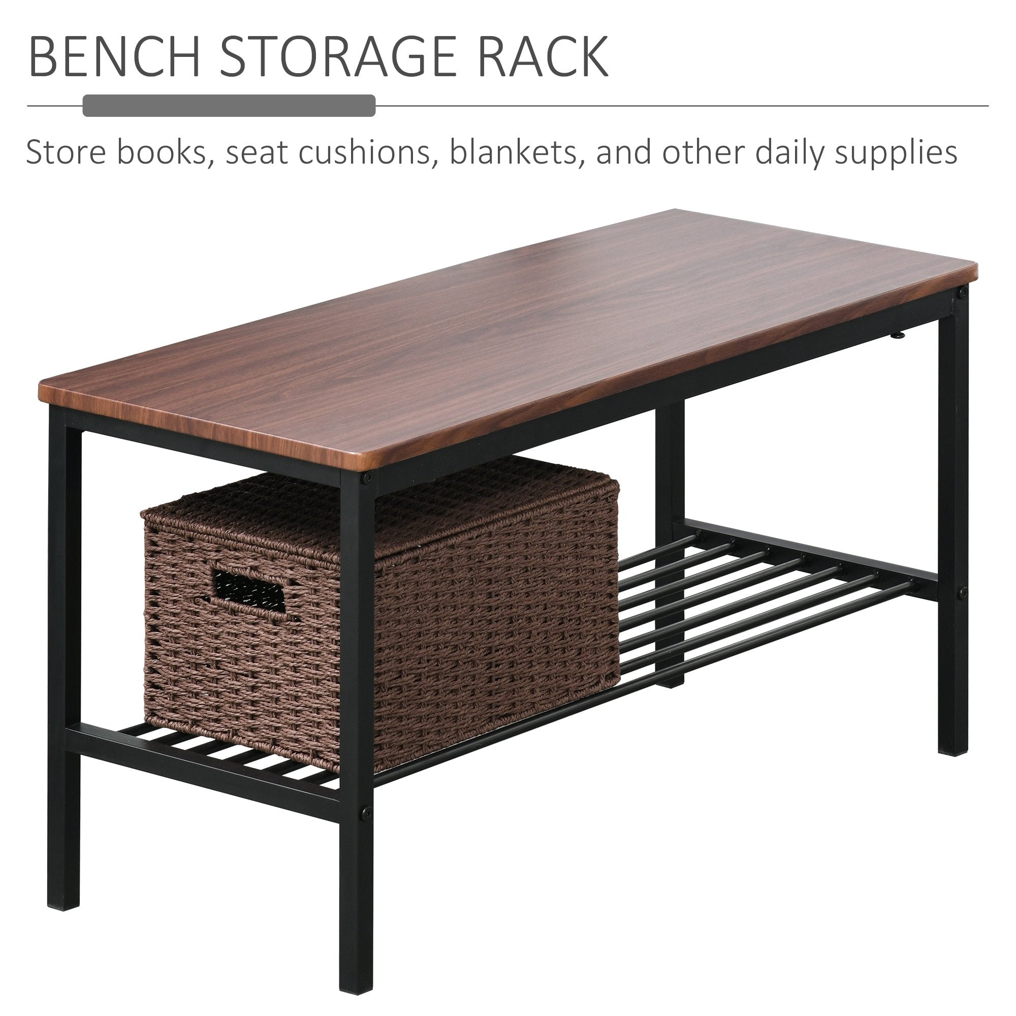 Industrial 4 Piece Dining Room Table Set with Bench Wooden Kitchen Table and Chairs w/ Storage Rack for Kitchen, Dinette, Rustic Brown/Black