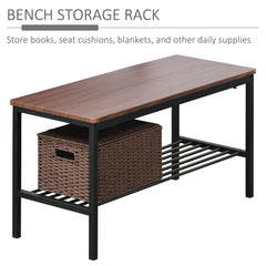 Industrial 4 Piece Dining Room Table Set with Bench Wooden Kitchen Table and Chairs w/ Storage Rack for Kitchen, Dinette, Rustic Brown/Black