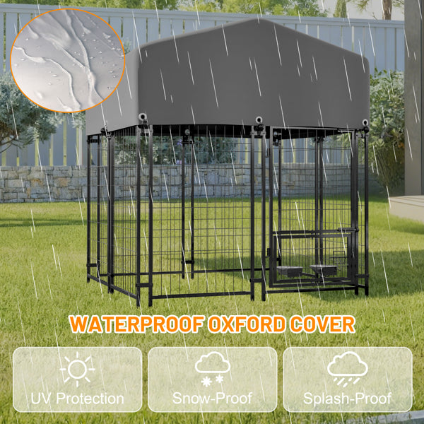 Outdoor Dog Kennel 4.23'x3.83'x4.83' With Roof, Heavy Duty Welded Wire Crate, All-Weather Protection & Safe Lock Design For Dogs And Pets