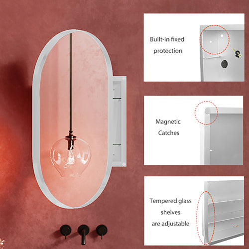 20x34 Inch Oval Recessed Metal Frame Bathroom Wall Cabinet With Mirror And Adjustable Shelves Unavailable Platforms- Temu
