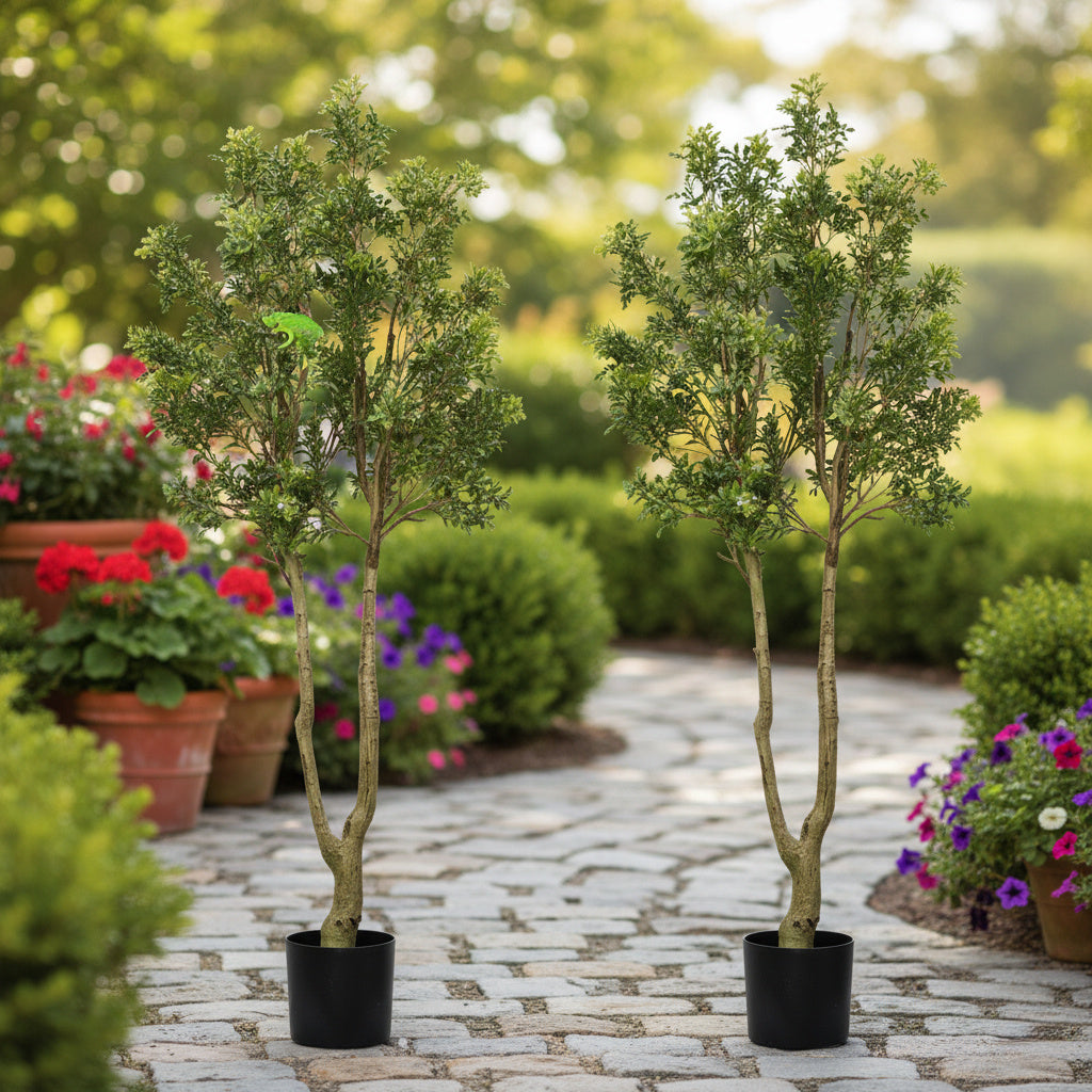 5.2FT Tall Artificial Tree Natural Faux Plant With Lush Greenery & Authentic Trunk Perfect For Indoor, Office, Living Room Or Entryway Decor