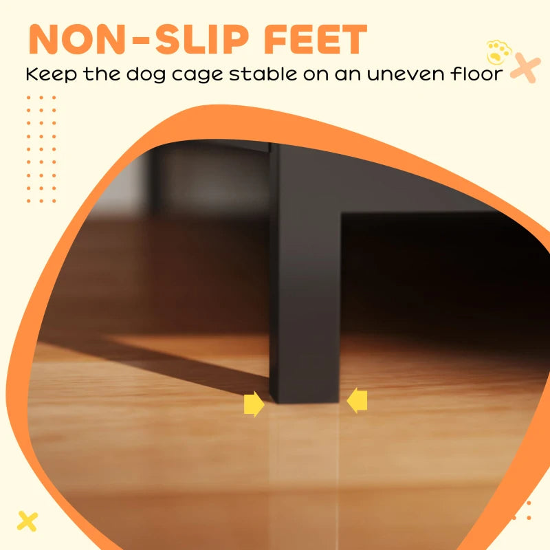 Dog Crate Furniture W Anti-Chew Resistant Mesh, Anti-Escape Single Door, For Large Dogs, Walnut Brown