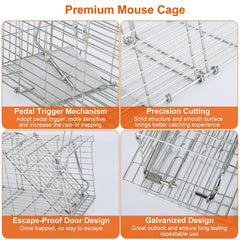 Foldable Rat Trap Cage Humane Live Rodent Trap Cage Galvanized Iron Mice Mouse Control Bait Catch With Detachable L Shaped Rod