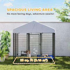 Outdoor Dog Kennel with Roof with Escape-proof Lock, UV-Resistant & Waterproof Cover, 5.9' x 4' x 6', Silver