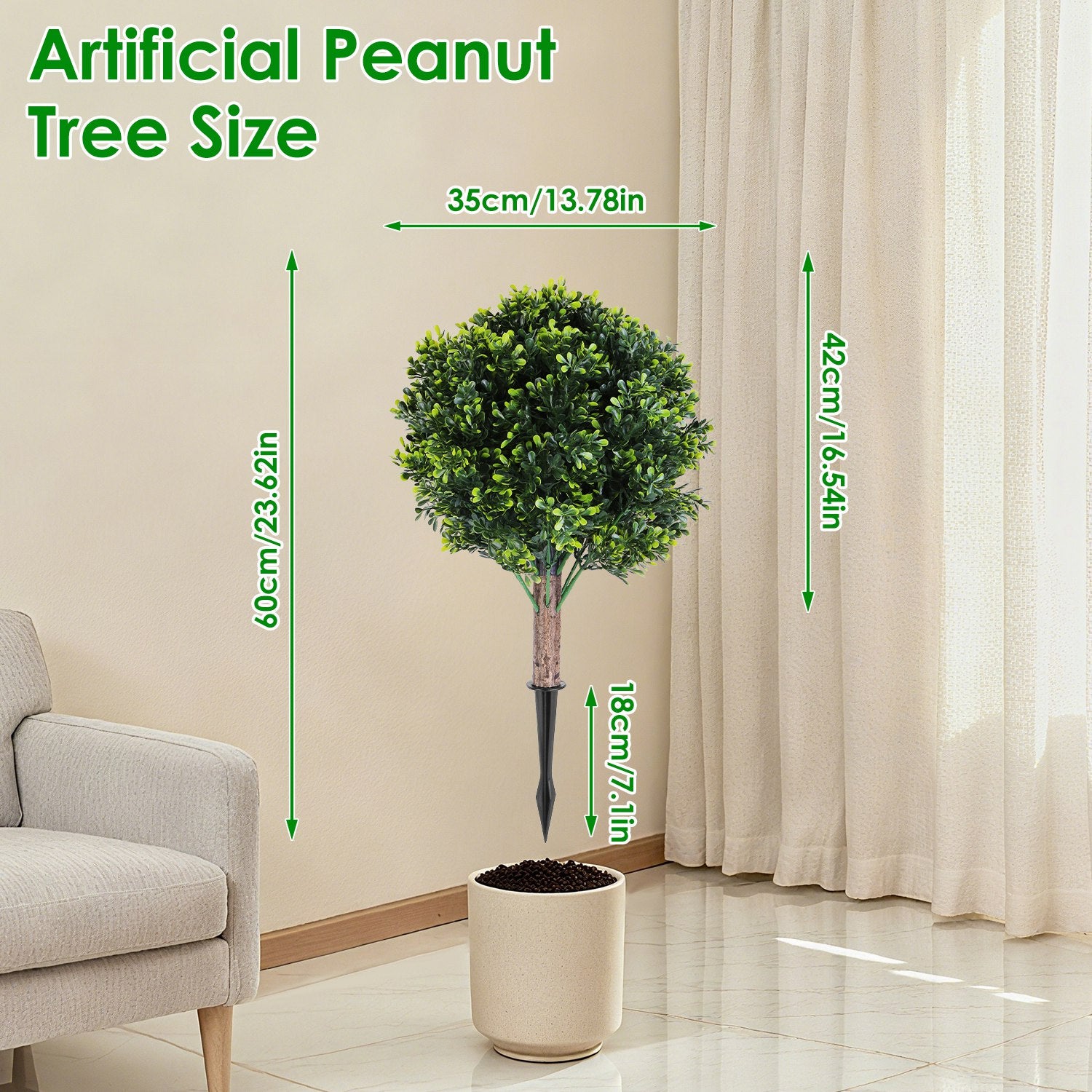 2 Packs Faux Boxwood Ball Trees Artificial Peanut Topiary Tree UV Resistant Artificial Shrubs Fake Plants Evergreen Artificial Bush With Ground Spike For Indoor Outdoor Front Porch Garden