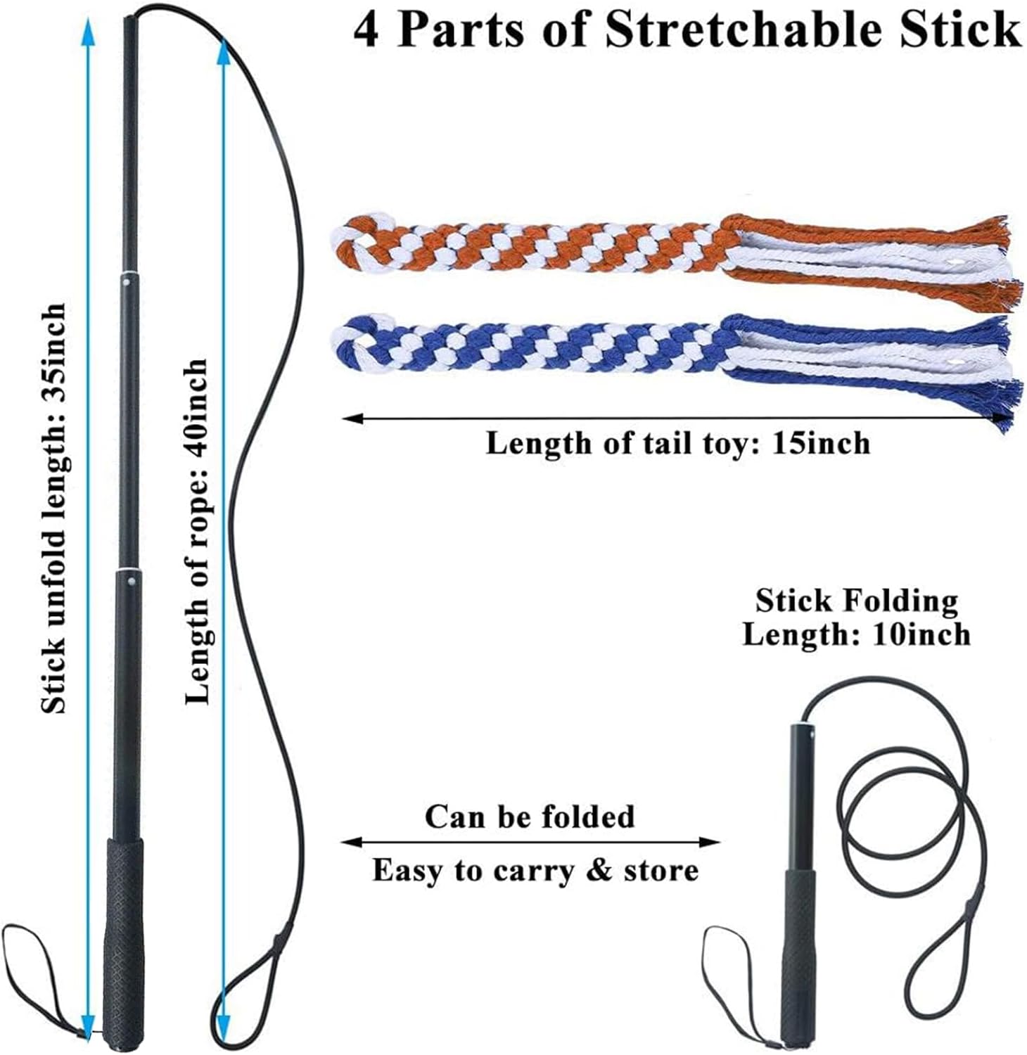 Dog Extendable Teaser Wand Pet Flirt Stick Pole Puppy Chasing Tail Interactive Toy For Small Medium Large Dogs Training Playing Exercise