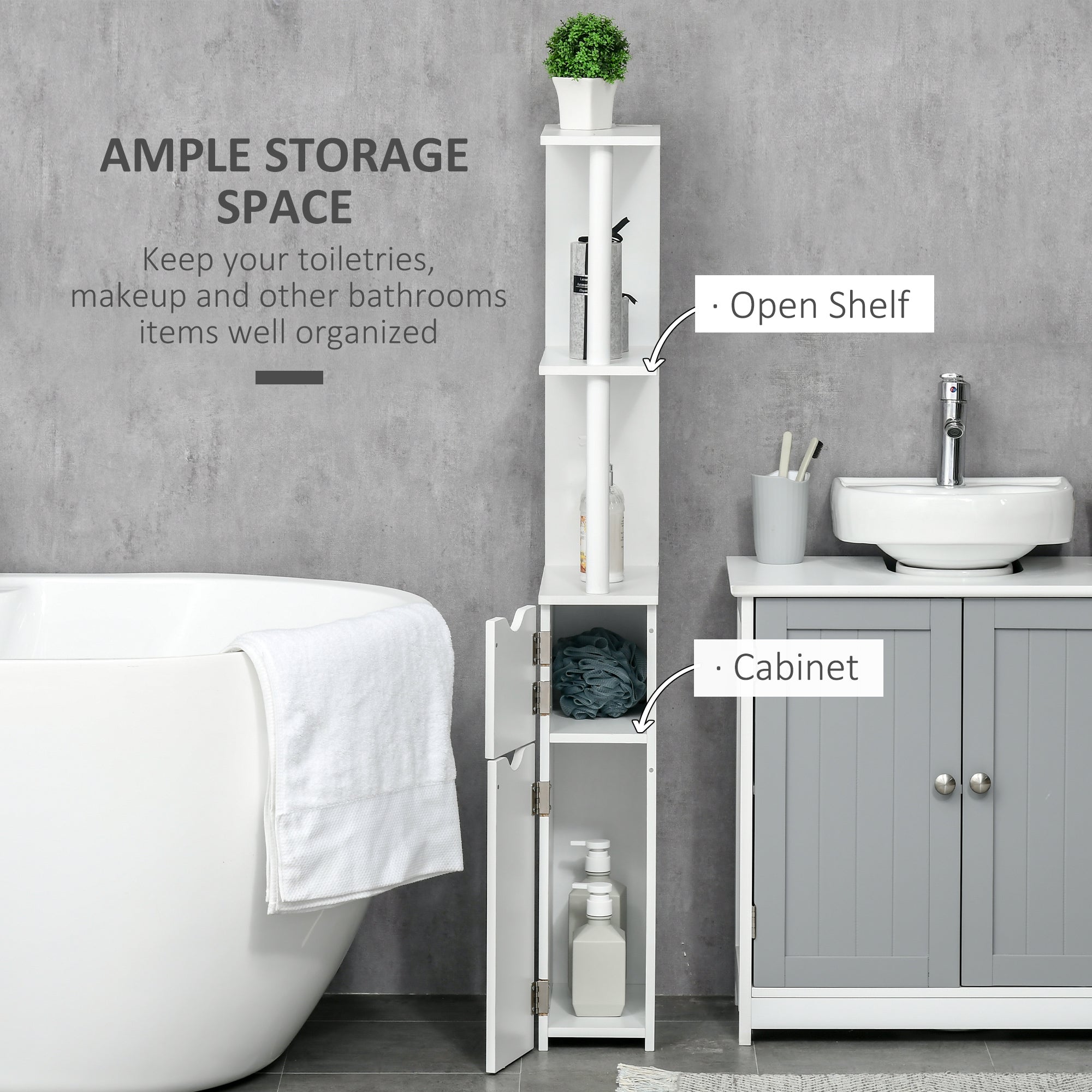 Bathroom Storage Cabinet with Open Shelves, White