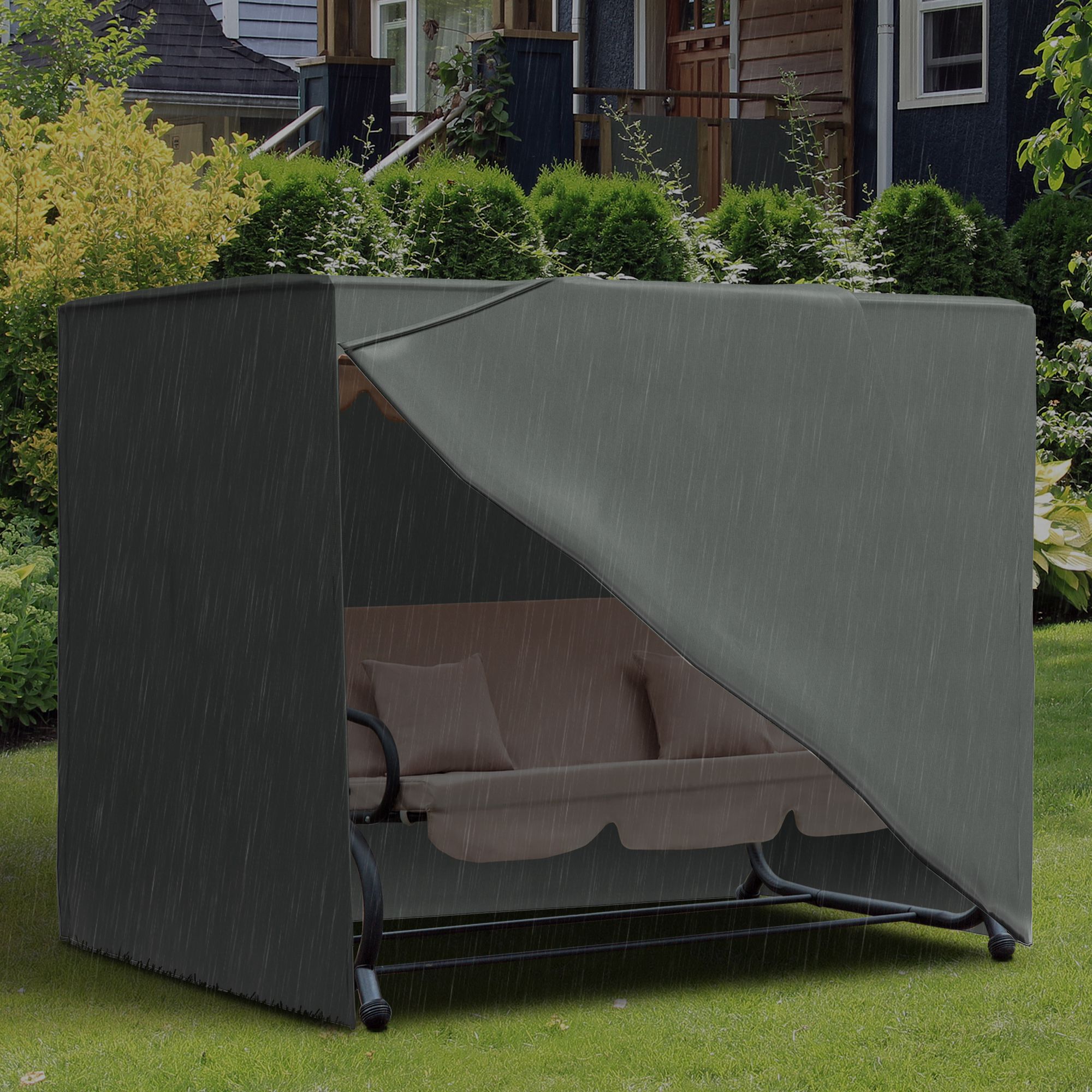 All Weather Garden Patio Swing Chair Cover Waterproof Protector Anti-UV And PVC Coating Fade Resistant Oxford Fabric 6.7ft X 4.1ft X 5.4ft