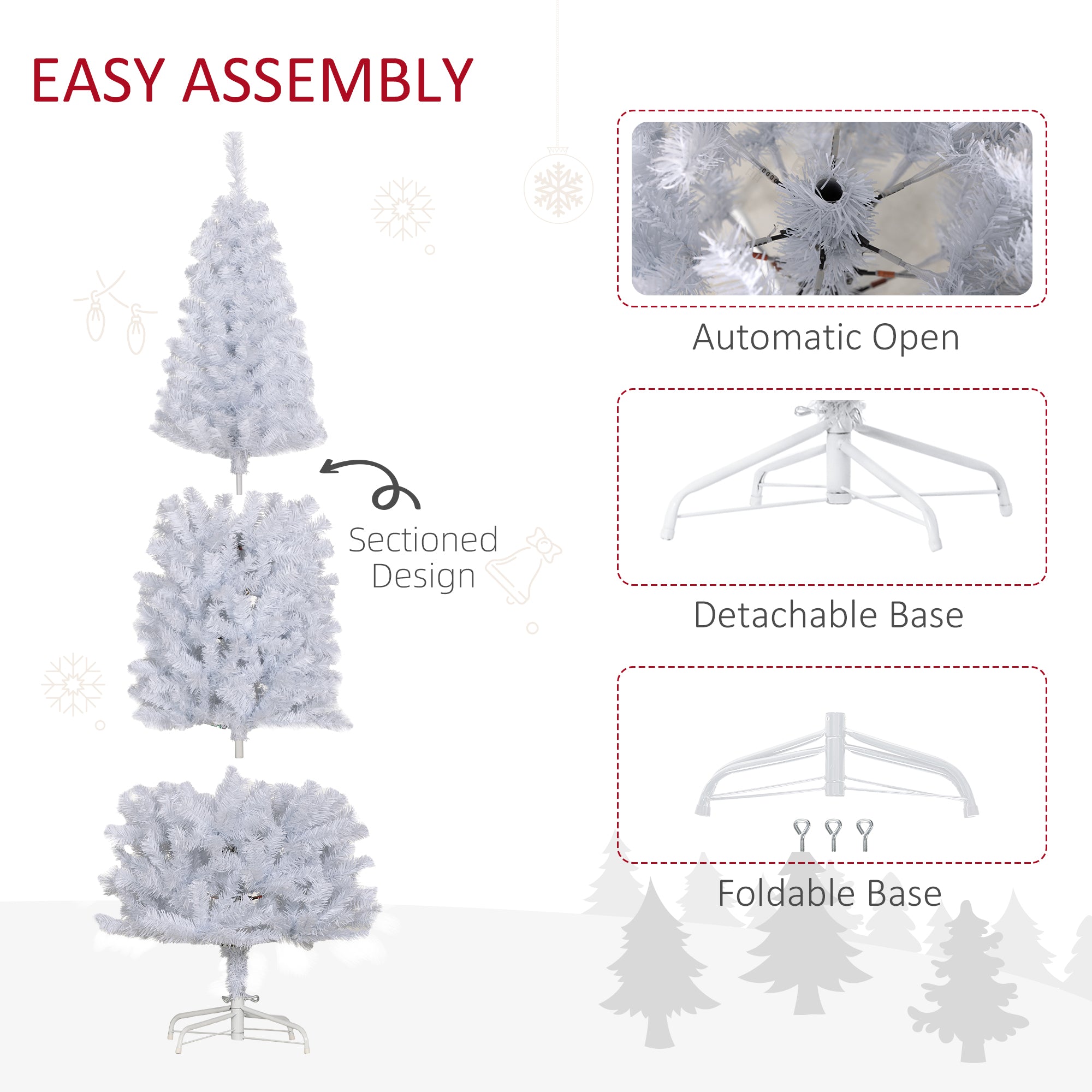 6 FT Artificial Christmas Tree Pencil Xmas Tree with Stand, 618 Tips, Holiday Home Indoor Decoration for Party, White