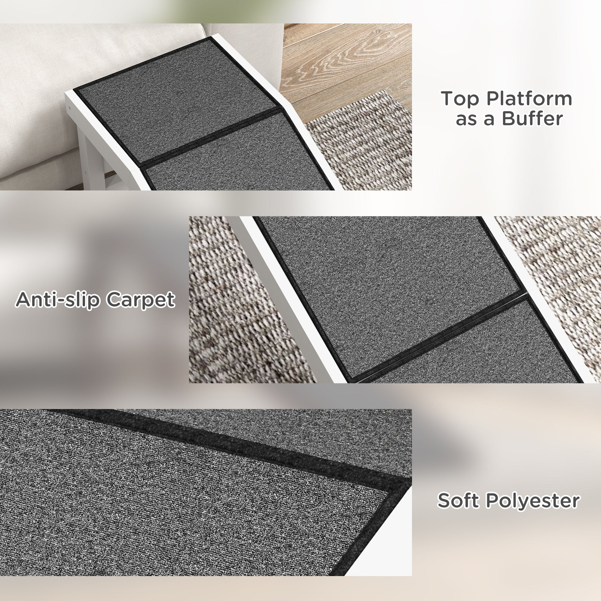 60" Pet Ramp for Dogs & Cats with Non-Slip Carpet, White