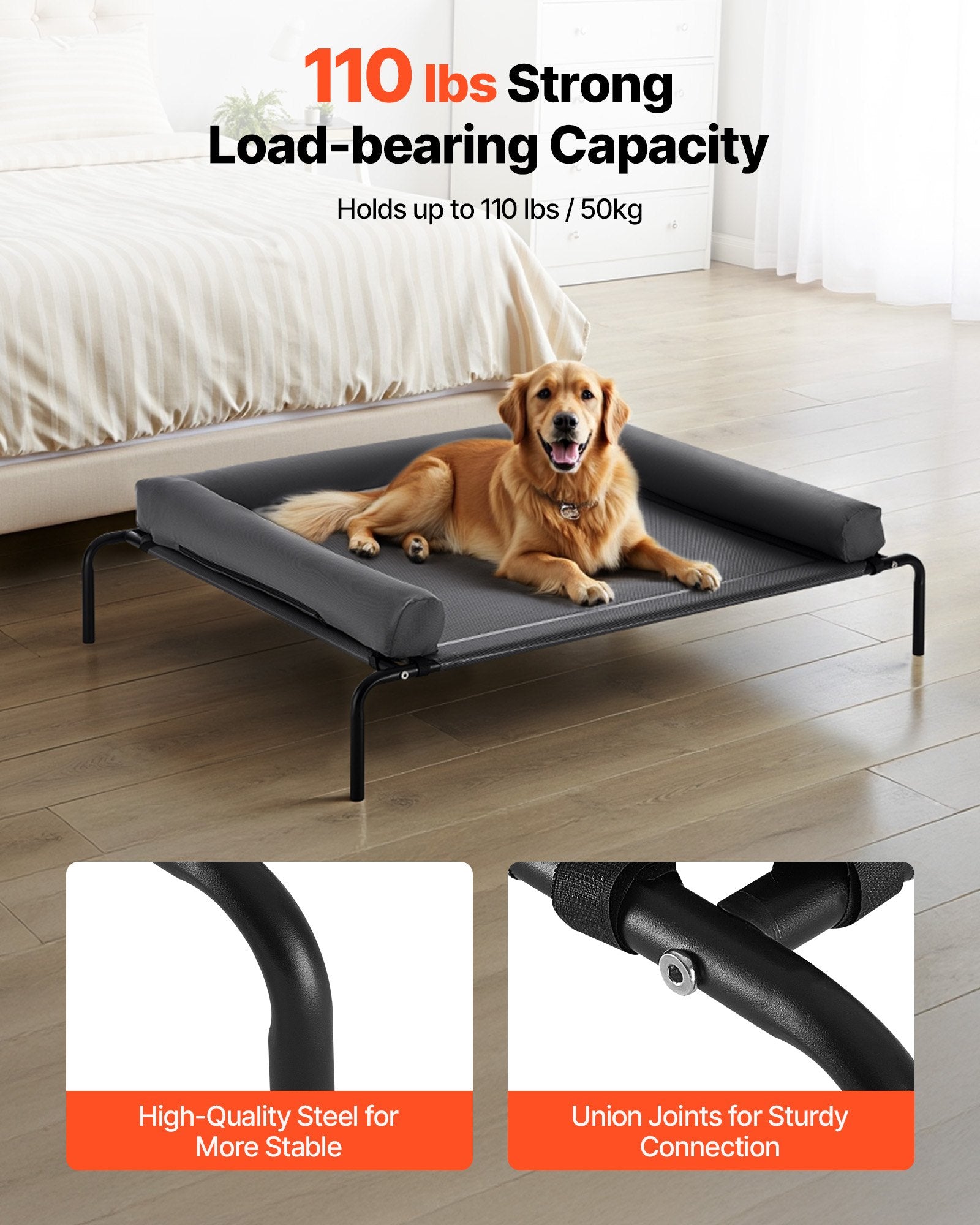 Elevated Dog Bed For Large Dog Portable Raised Dog Cot With Pillow XL Gray