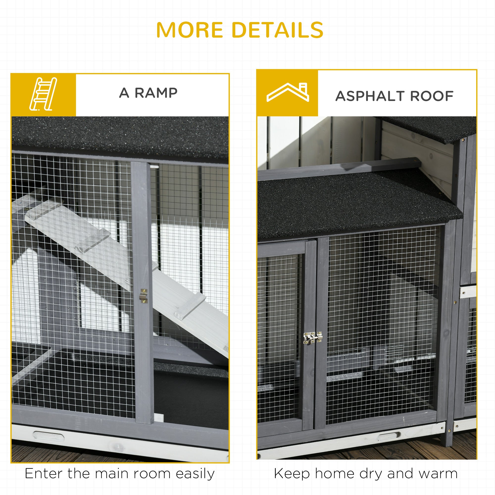 90.5" Wooden Rabbit Hutch Bunny Cage Pet Playpen House Enclosure with Double Side Run Boxes, No Leak Tray, Ramp, for Rabbits, Chickens, Ducks, Guinea Pig and Small Animals, Light Gray