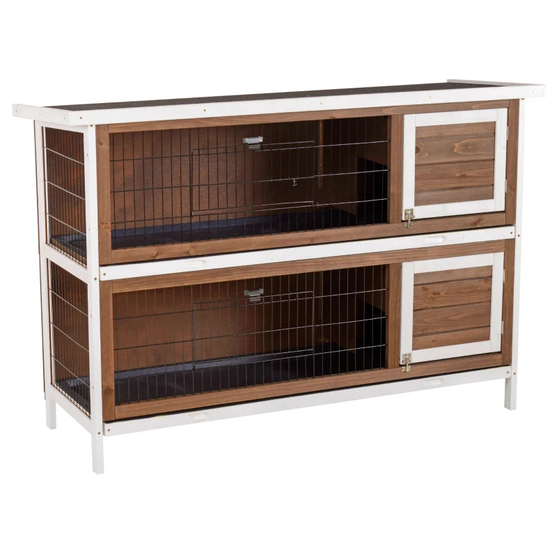 PawHut Wooden Rabbit Hutch Dividers Asphalt Roof For Small Animals & Outdoors, Brown