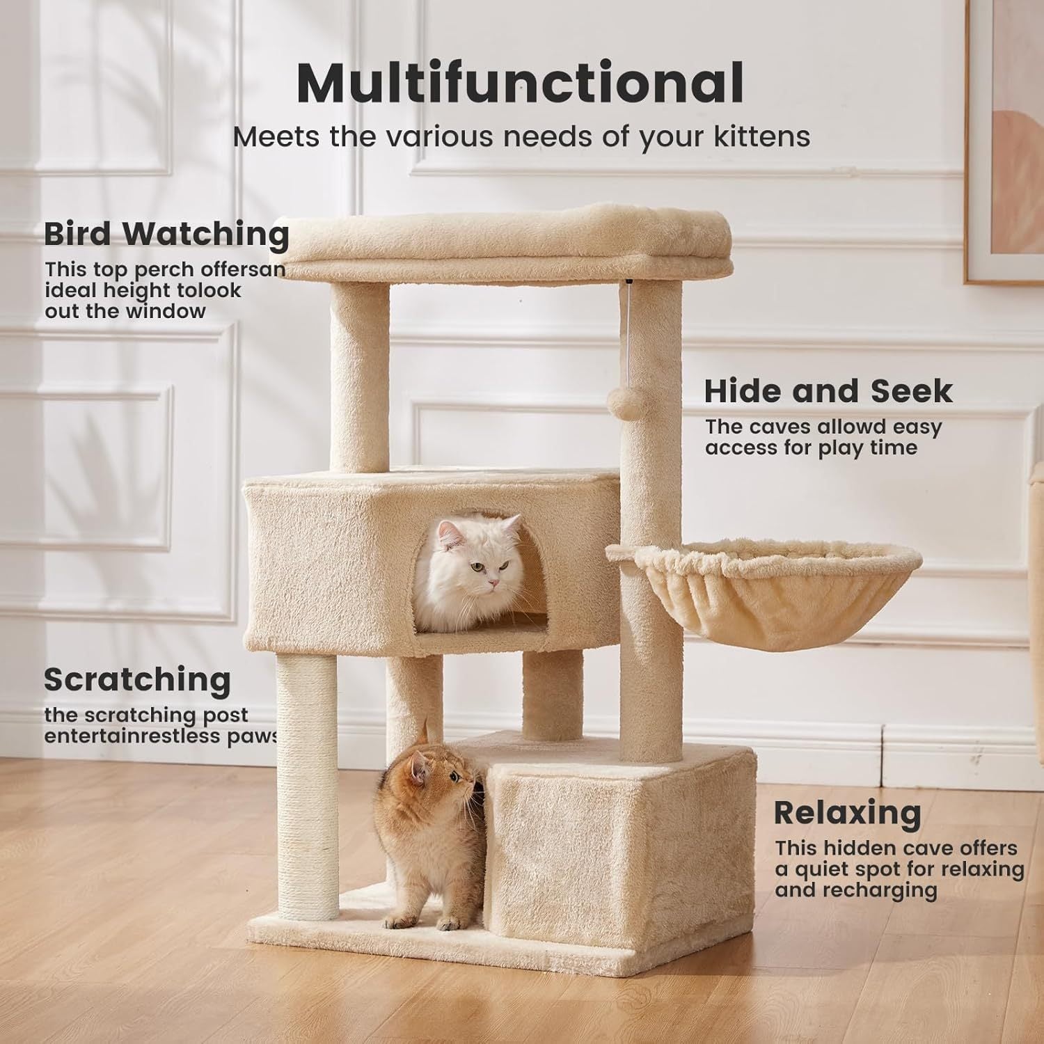 Gardner Pets Large Cat Tree For Medium To Large Cats, Heavy-Duty Cat Tower With Scratch Post And Washable Top Perch. Self-pickup Orders Supported Via FedEx, Amazon Ship, And UPS.