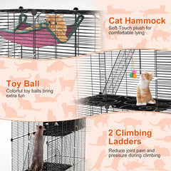 3-Tier Cat Cage Enclosure Indoor Cat Cage Playpen With Hammock Toy Ball Ladder DIY Iron Wire Cat House Kennels Crate For 1-2 Cats Ferret Rabbit Small Animals
