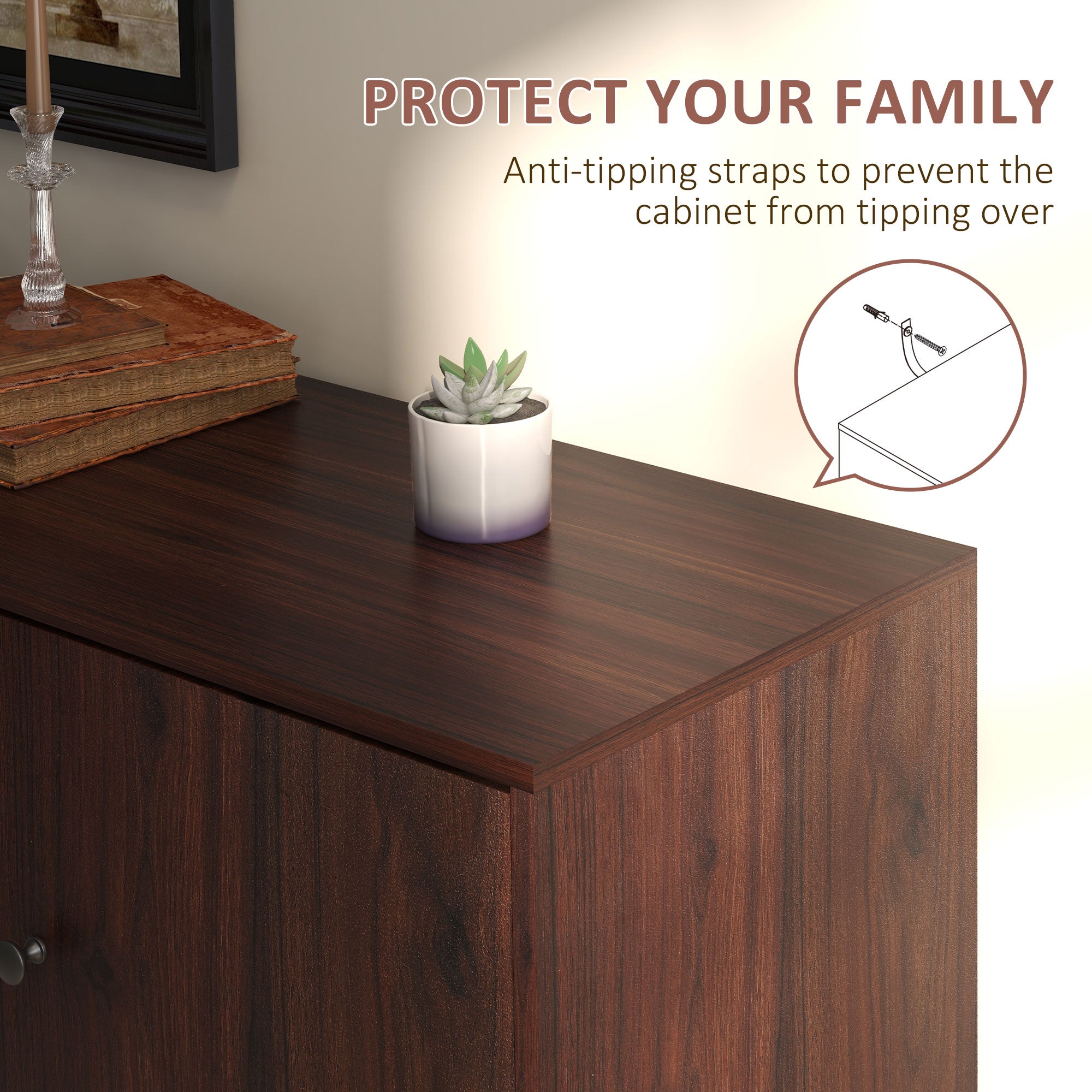 Retro Sideboard with 2 Cabinets 3 Drawers, Buffet Table, Rustic Brown