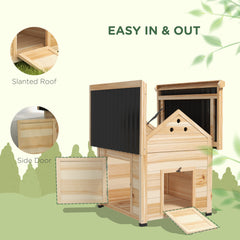 Duck Coop, Wooden Duck House with Openable Roof & Double Doors, Natural Wood